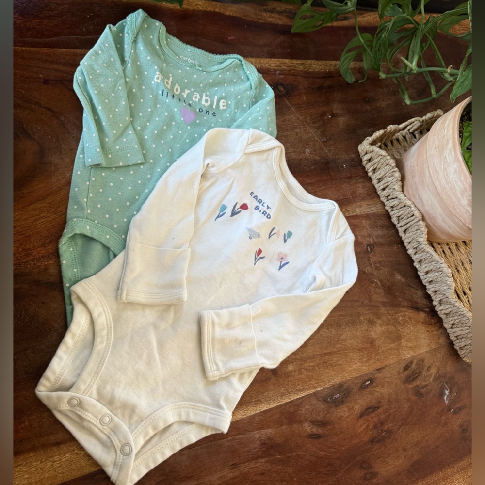 Adorable Baby One Pieces Set - Green and White